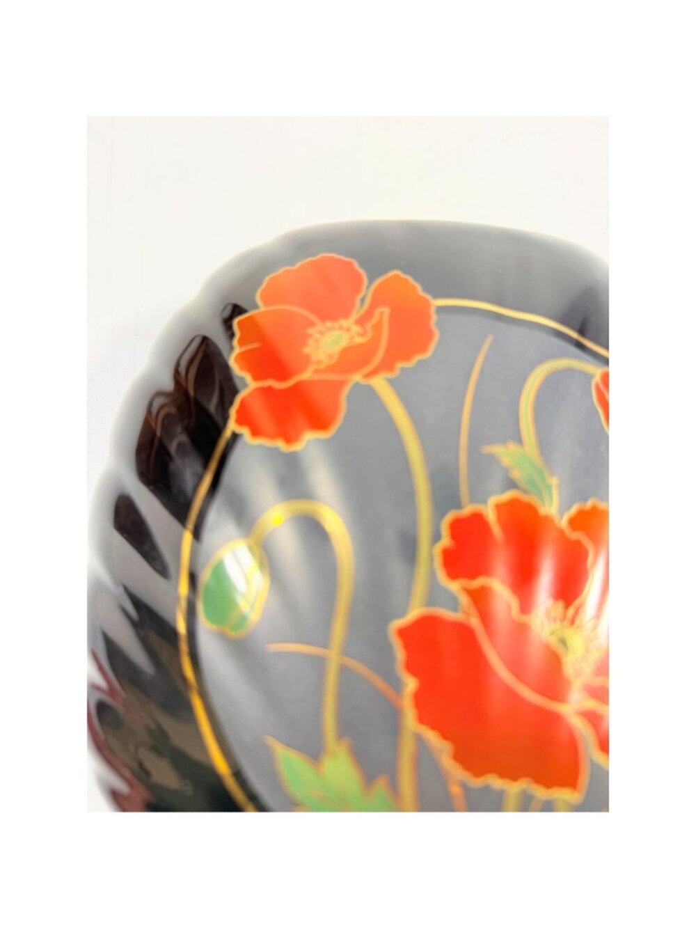 Oriental Vase Black Gloss Porcelain Red Poppies Flowers Poppy Fine China Japan 8 - Picture 16 of 16
